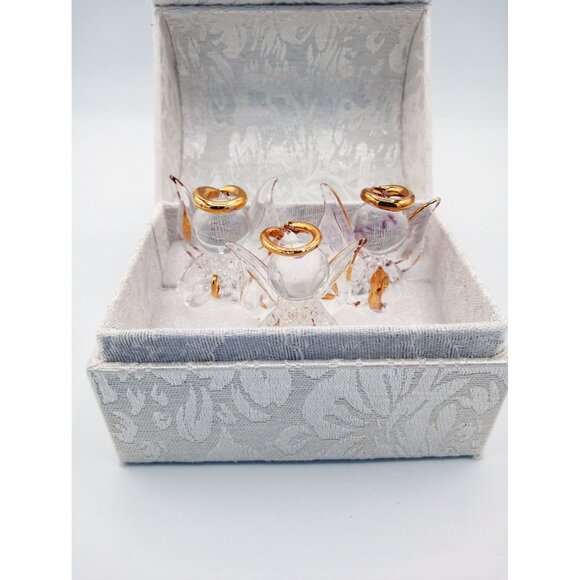 Glass Angel Figures Comfort Box White Brocade Box Tassel 4 In Holiday Religious - Picture 7 of 15